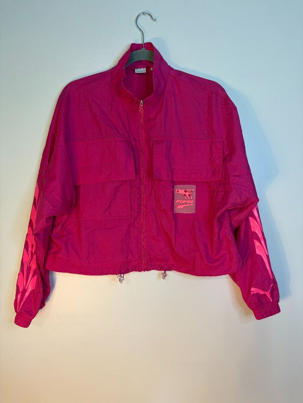 Puma Hot Pink Lightweight Windbreaker Oversized Cropped Jacket